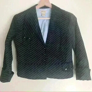 Elevenses anthropologie blue stripe pattern blazer